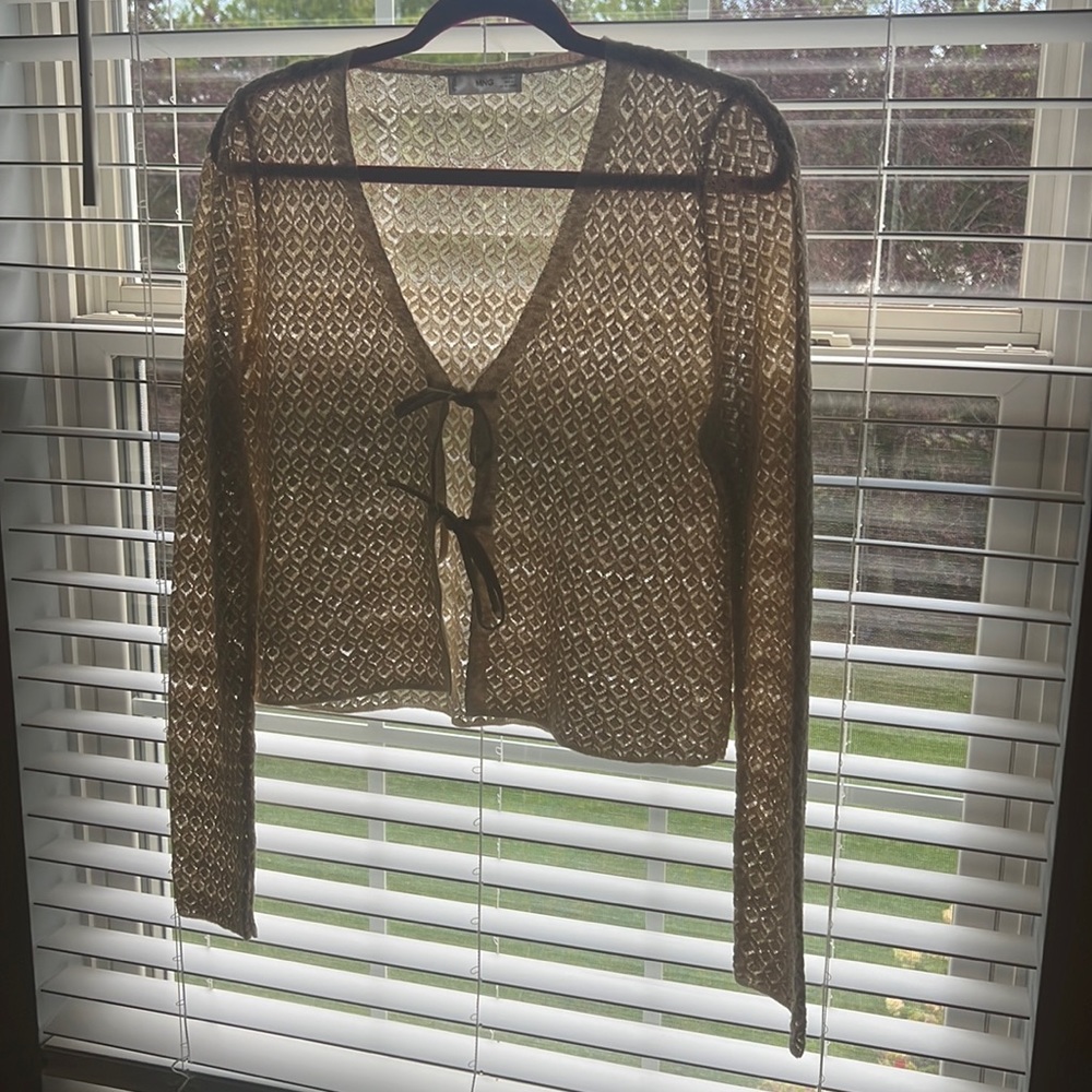 Large Mango cardigan cream and gold